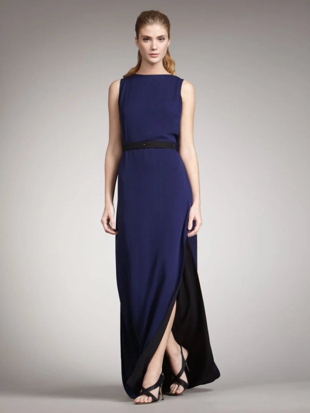 HALSTON HERITAGE Colorblock Silk Cape Back Long Dress Gown Size 0 NWT $695 - Picture 2 of 8